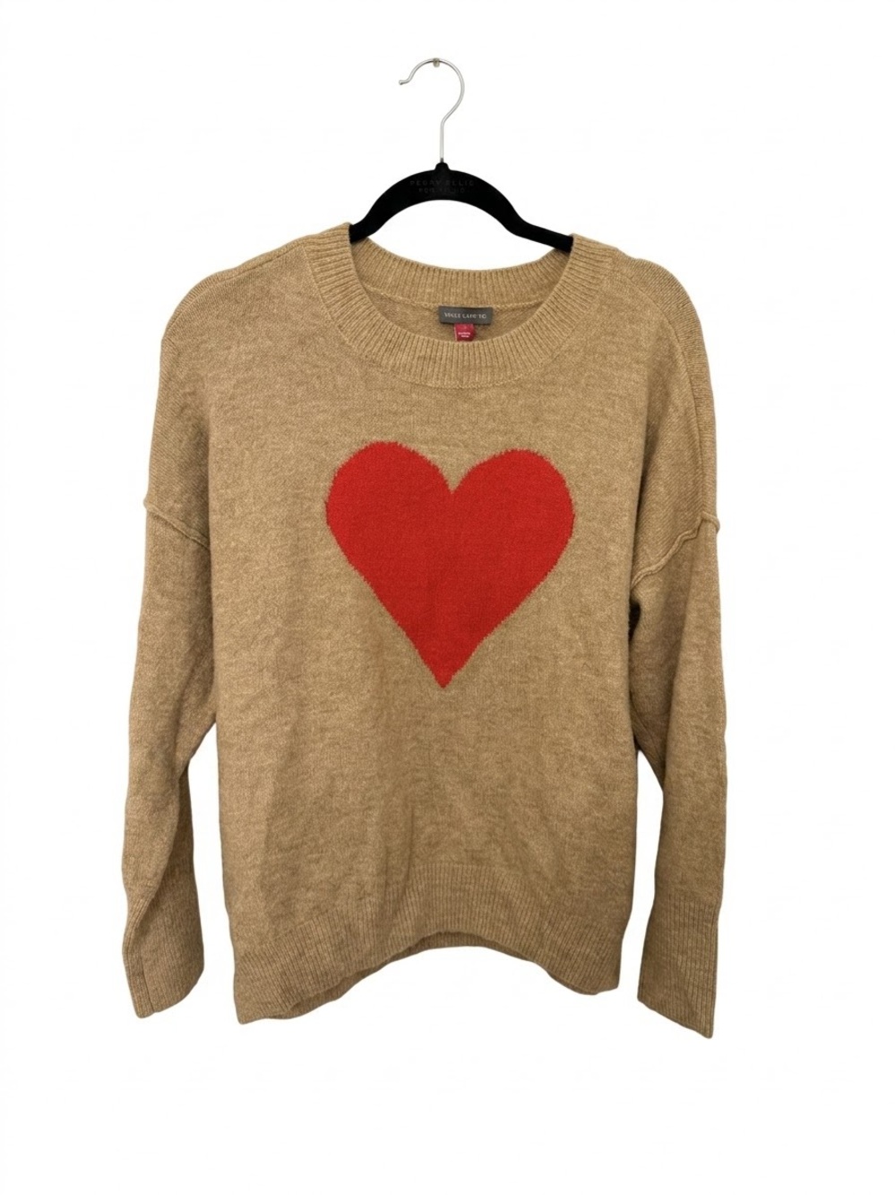 Vince Camuto Tan Crewneck Sweater with Red Heart